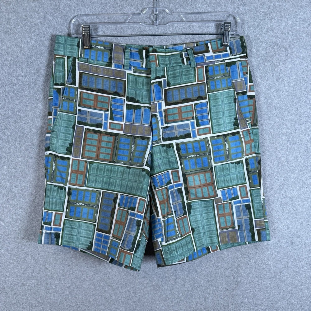 Gitman Bros Vintage Shorts Mens 30 Tennis Print 90s Chino Grand Slam Tattersal